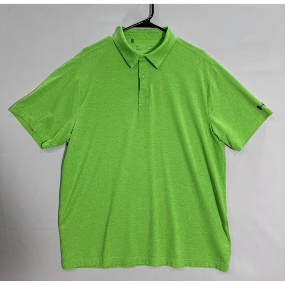 Under Armour Polo Shirt Mens XL Green Loose Fit Heat Gear Golf Performance